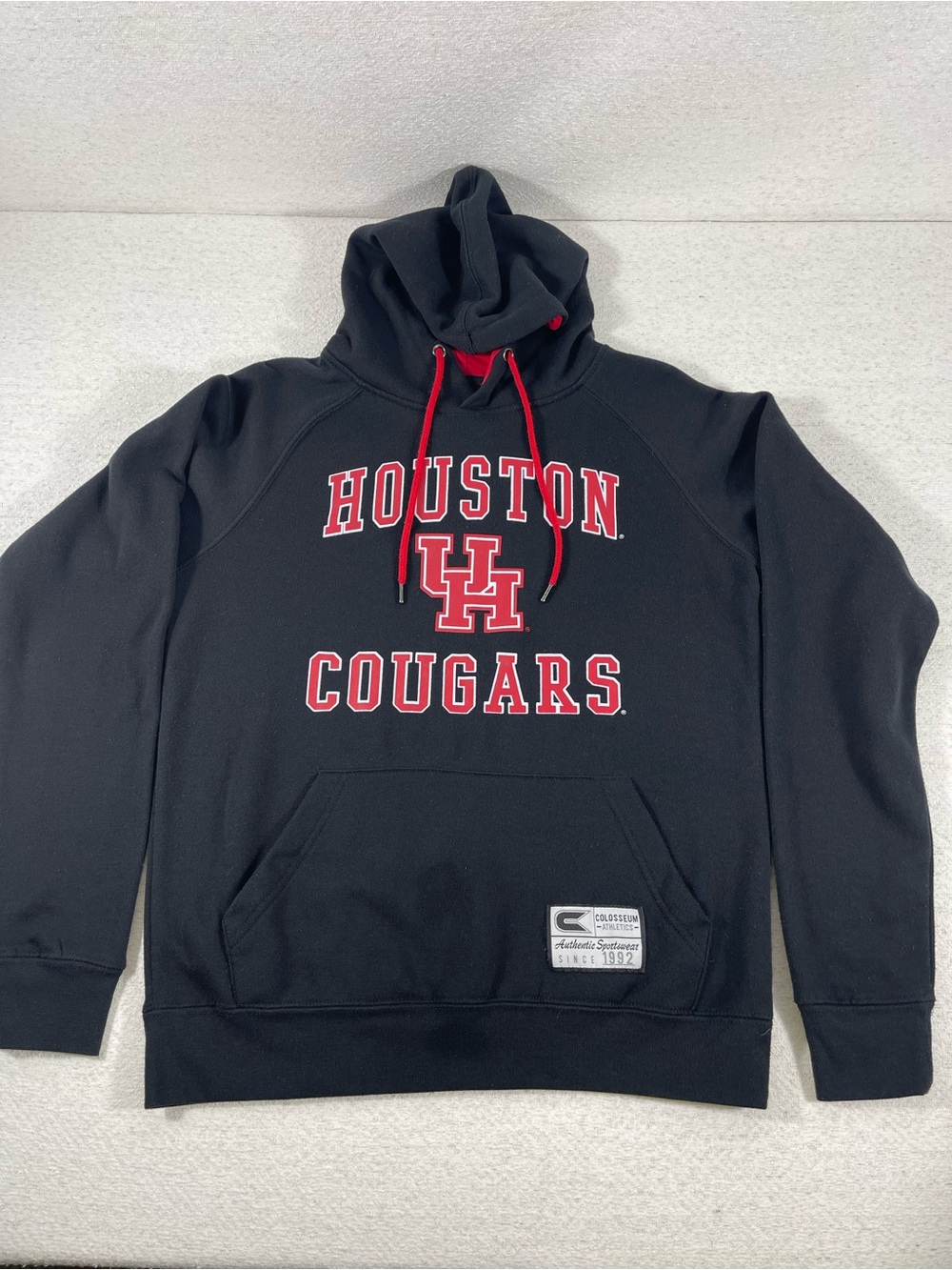 U of H Cougars Colosseum, Small, Black/Red Hoodie. (Unisex)SKU#0377